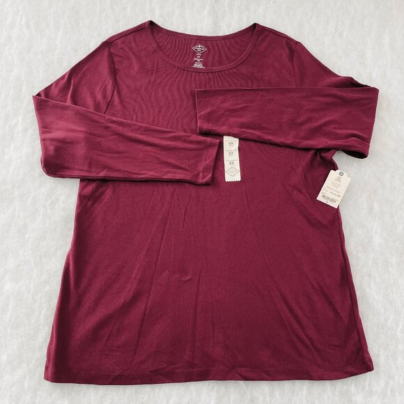 NWT St. John's Bay Womens Maroon Red Long Sleeve Essential T-Shirt Plus Size 2X - Picture 1 of 7